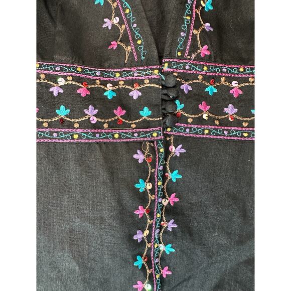 Silkland Linen Embroidered Sequin Bohemian Boho Gypsy Jacket Blazer Size Large - Picture 5 of 12